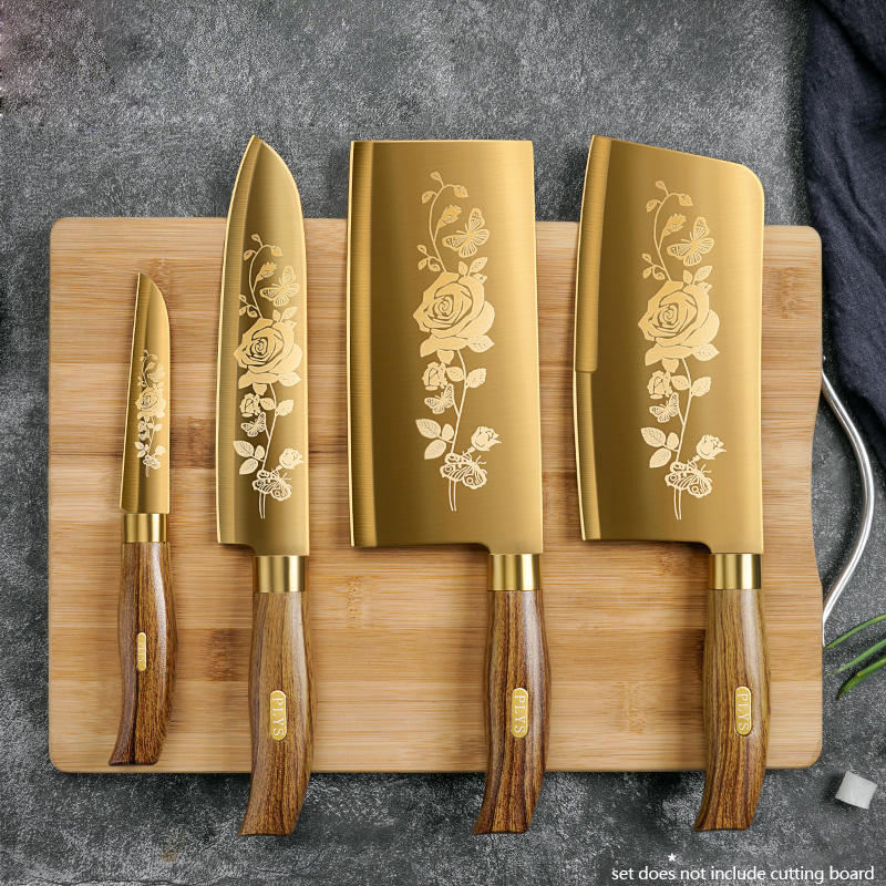 Kitchen Appliances Luxury - Golden Rose Pattern 4-pcs Kitchen Knife